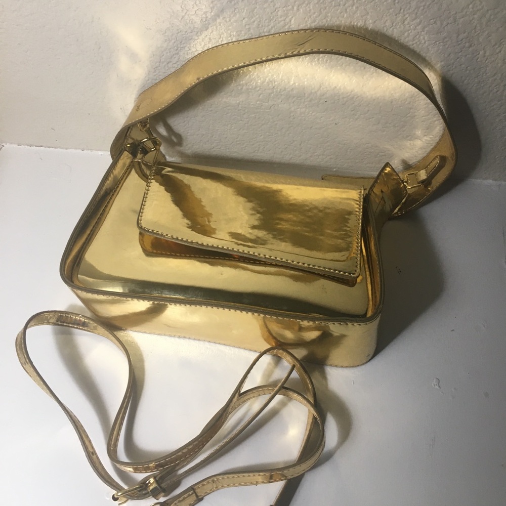 Gold Metallic Shoulder Bag - Classic Shiny Crossbody